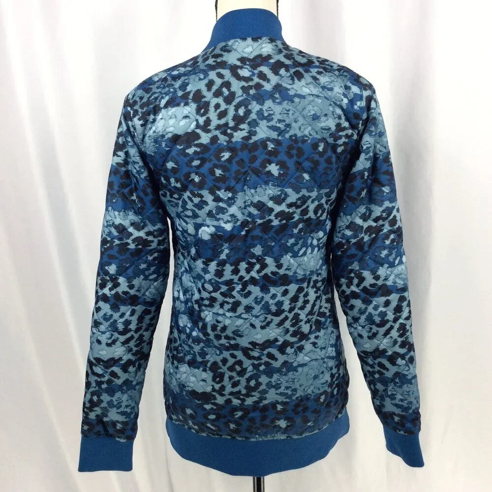 The North Face Anna Quilted Bomber Jacket Womens XS Blue Leopard Print Insulated